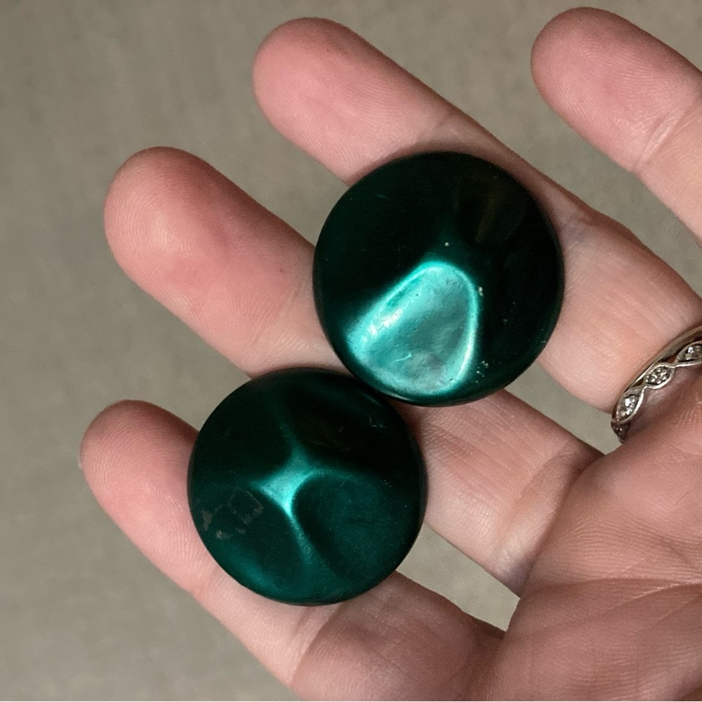 Vintage oversized art deco style round green clip on earrings